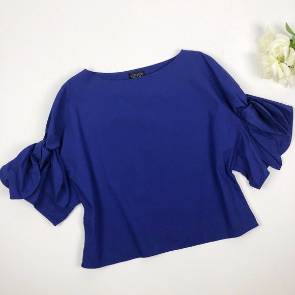 Topshop Tops - Topshop Blue Knotted Sleeve Blouse Size 8